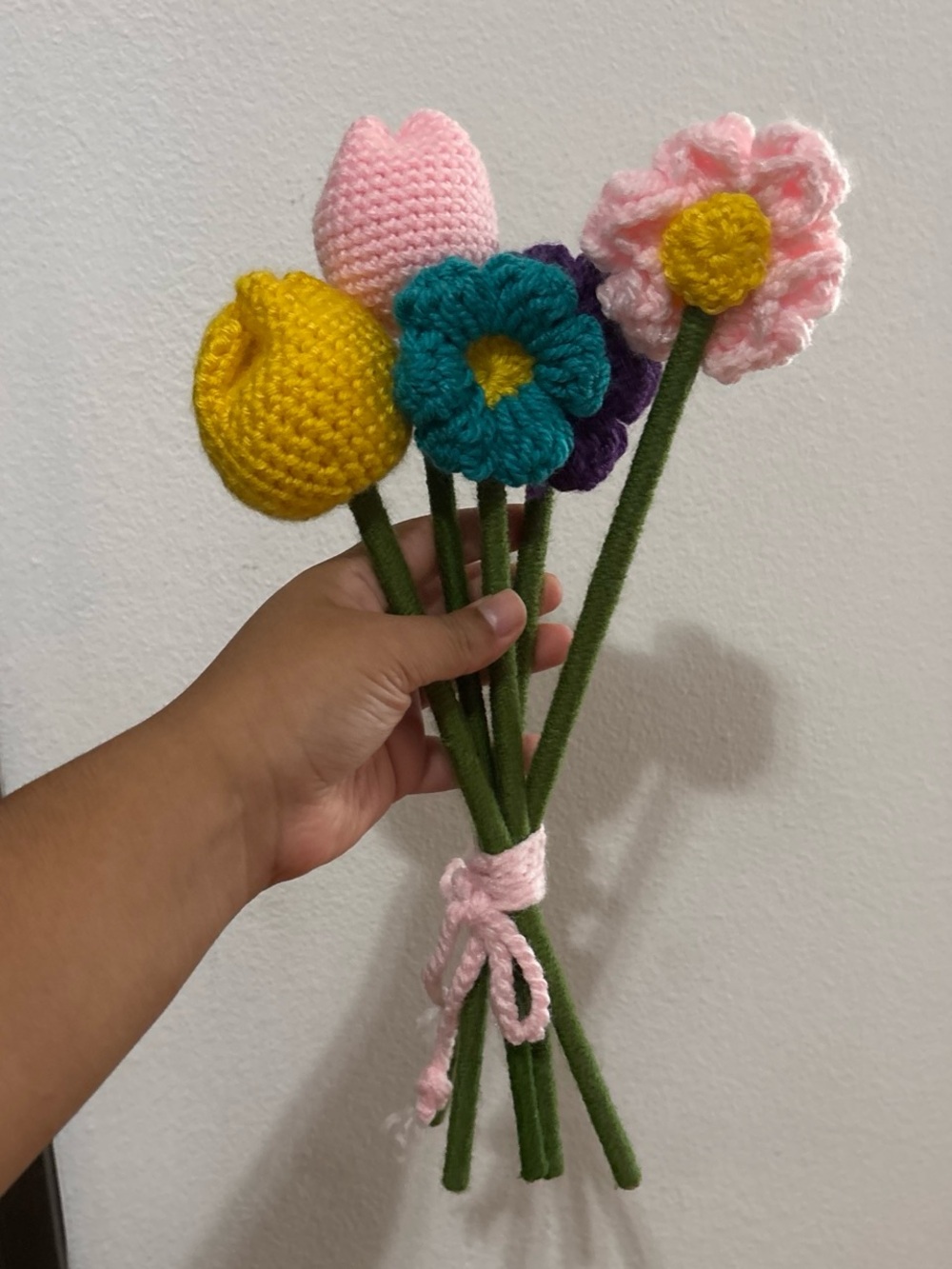 Handmade Crochet Flower Bouquet - Pink, Yellow, Teal, Purple